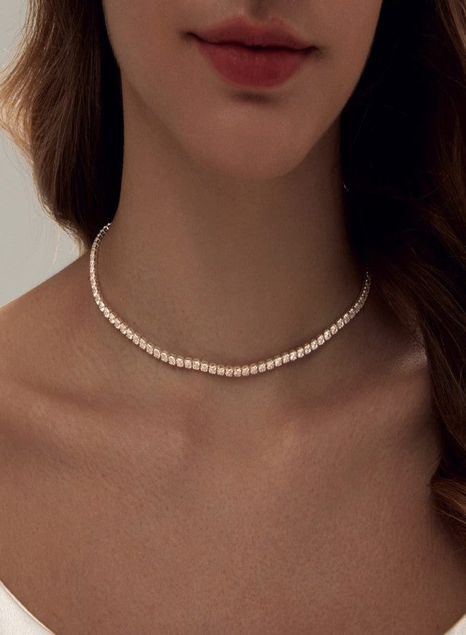 Zeffy Tennis Necklace for Women 18K Silver Plated Rhinestone Choker Necklaces Dainty Zirconia Cut Faux Diamond chain Wedding Jewelry for Women - Image 2